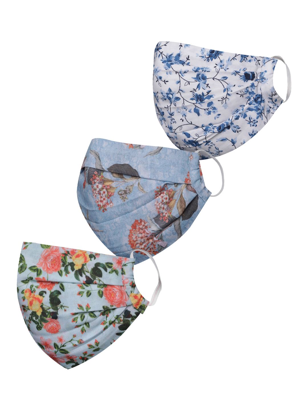 VASTRAMAY Unisex Set of 3 Floral Print 2-Ply Reusable Protective Outdoor Cloth Face Masks Price in India