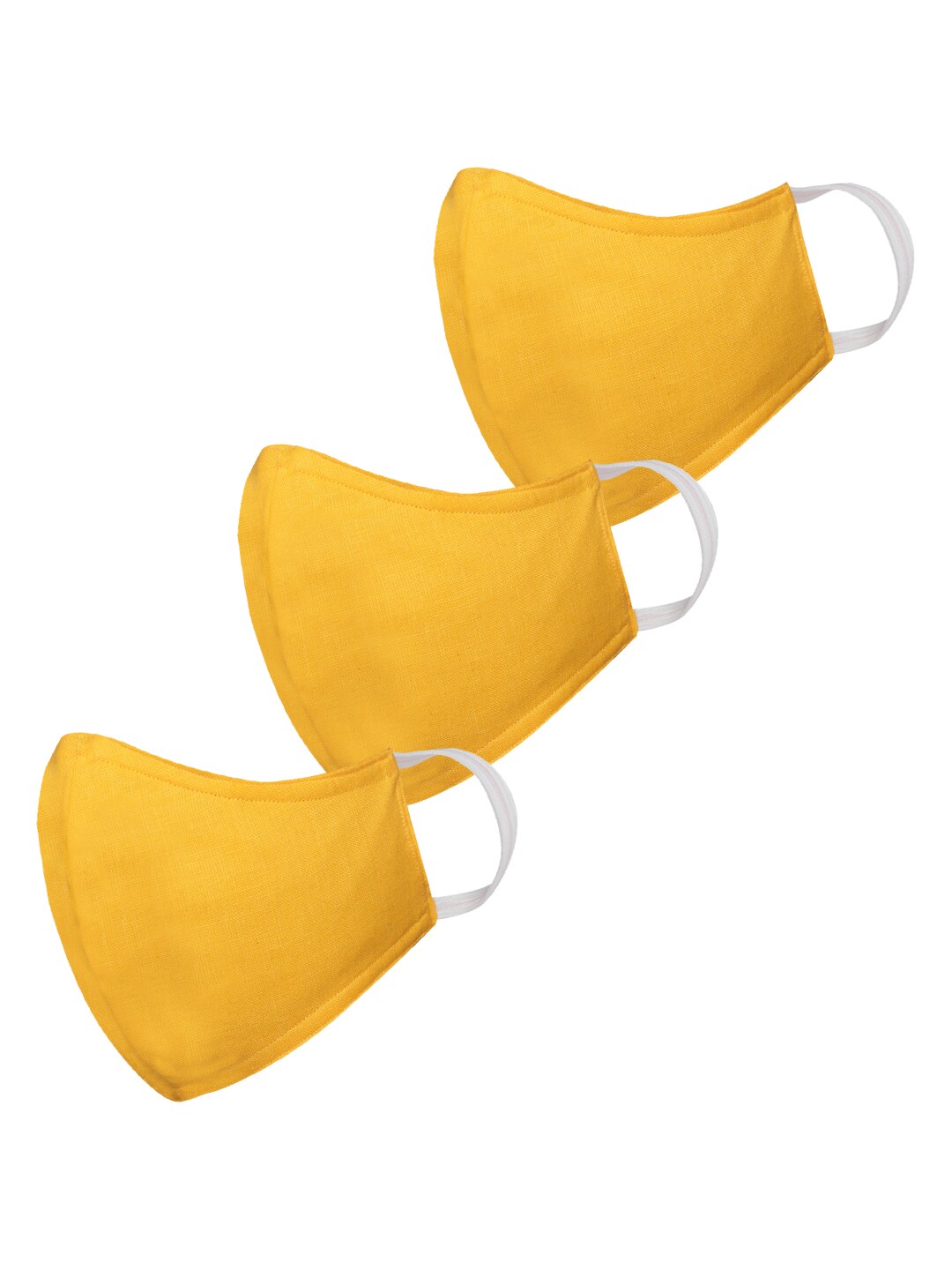 VASTRAMAY Adults Mustard Yellow Solid Pack of 3 Reusable 3-Layer Outdoor Masks Price in India
