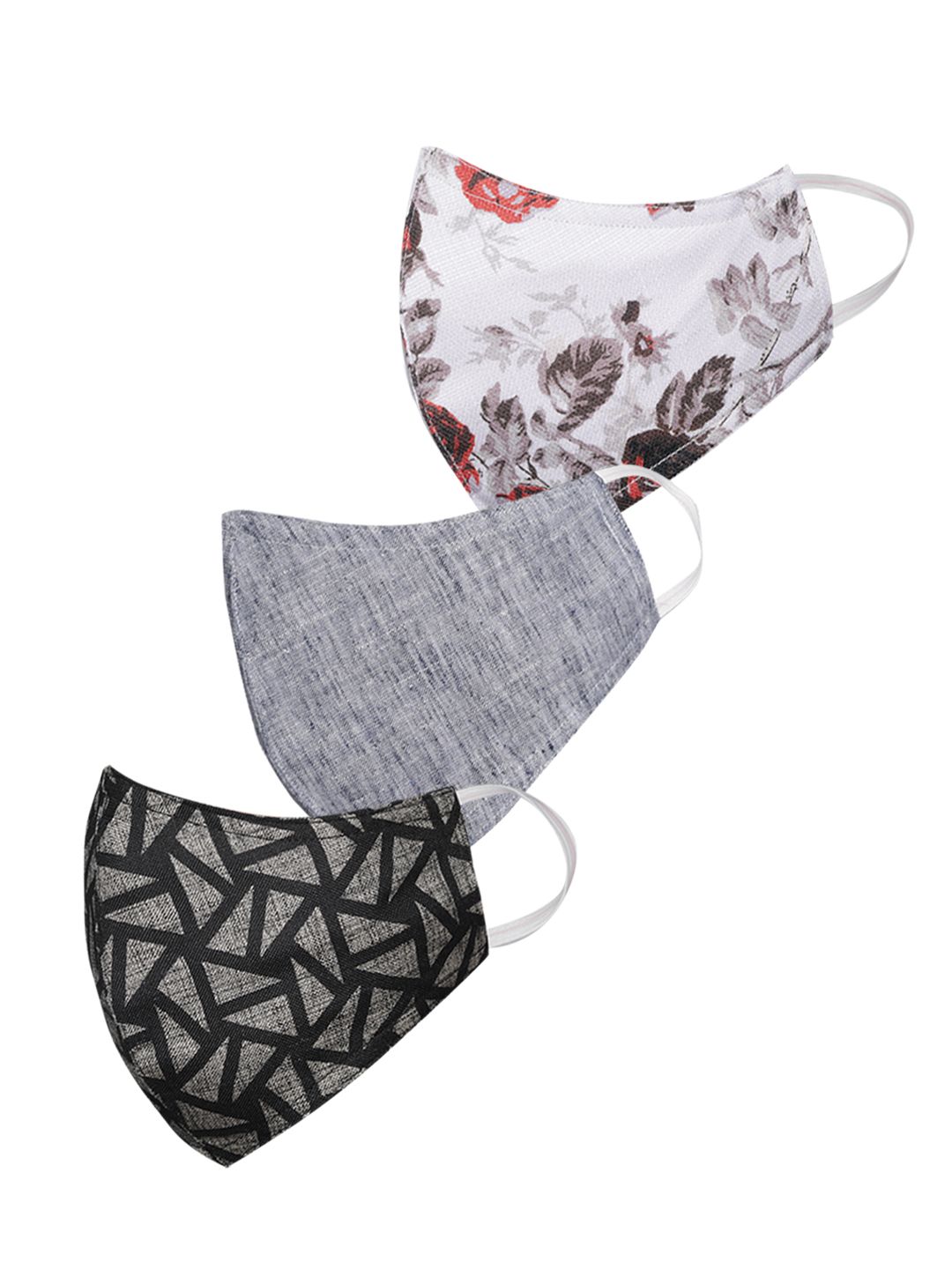VASTRAMAY Adults White & Grey Printed Pack of 3 Reusable 3-Layer Outdoor Masks Price in India