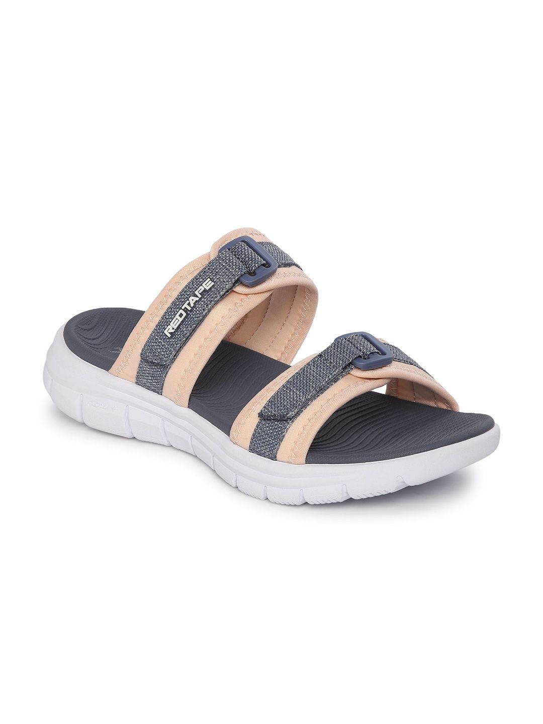 Red Tape Women Navy Blue & Peach-Coloured Colourblocked Sports Sandals Price in India