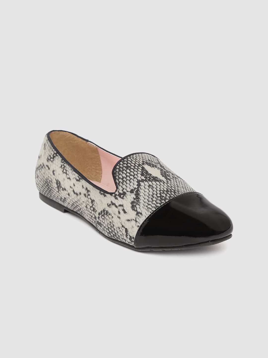 Carlton London Women Black & Grey Snakeskin Textured Slip-Ons Price in India