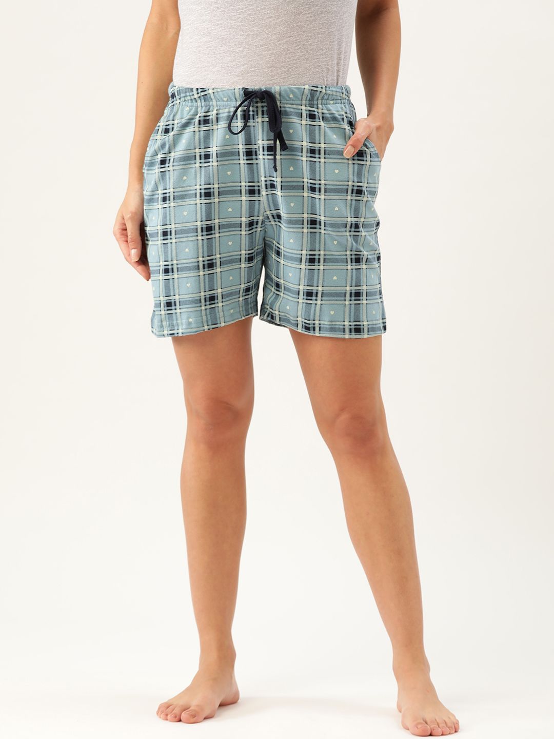 Kanvin Women Blue & Black Checked Lounge Shorts Price in India