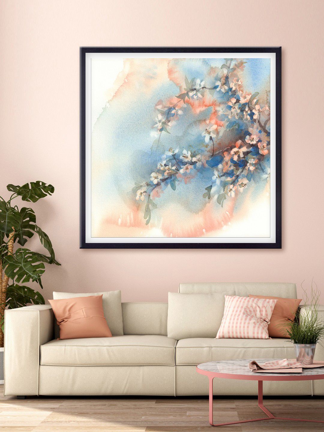 999Store Blue & White Flowers Printed Canvas Wall Art Price in India