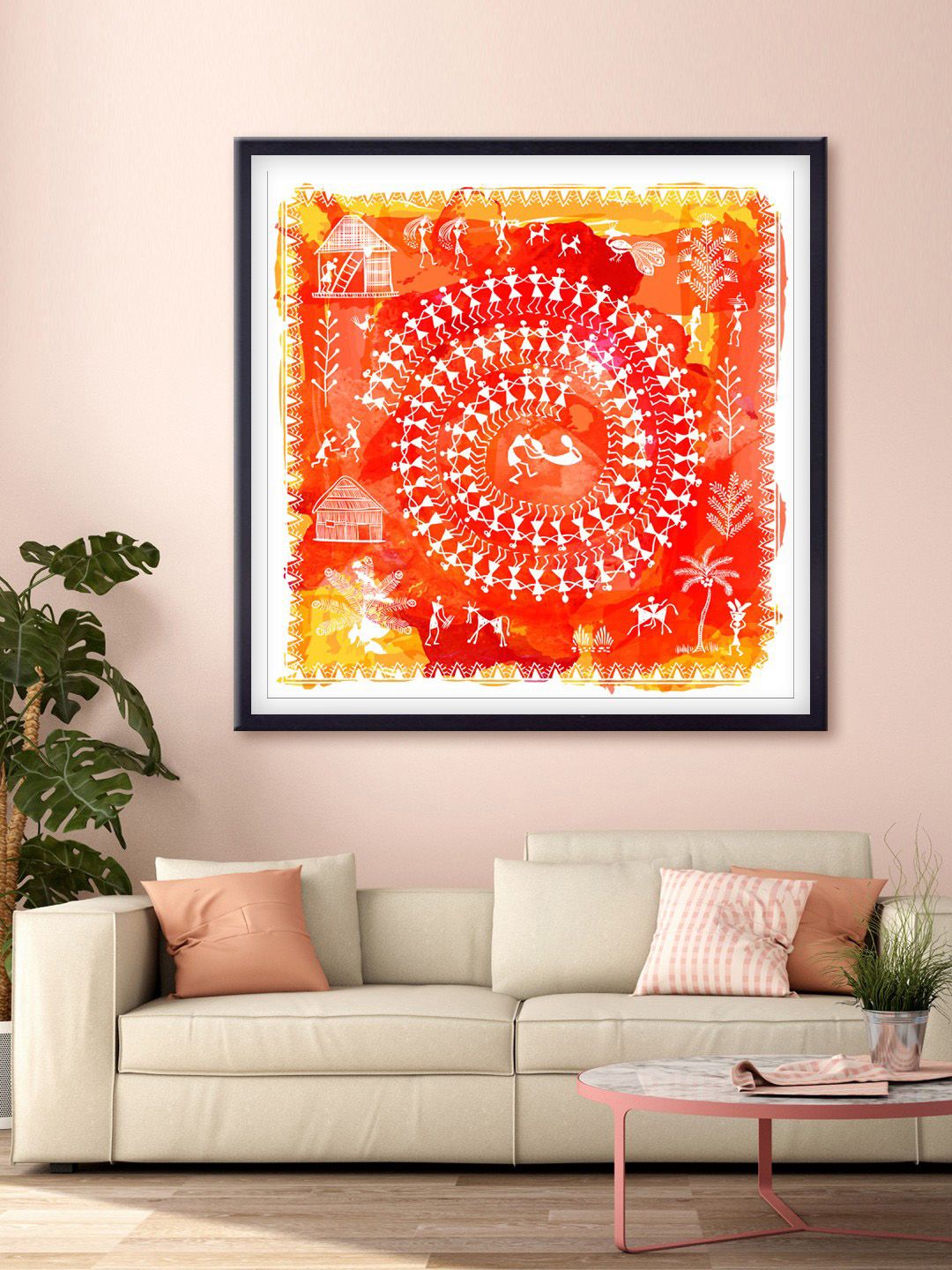 999Store Red & Yellow Ancient Cultural Printed Canvas Wall Art Price in India