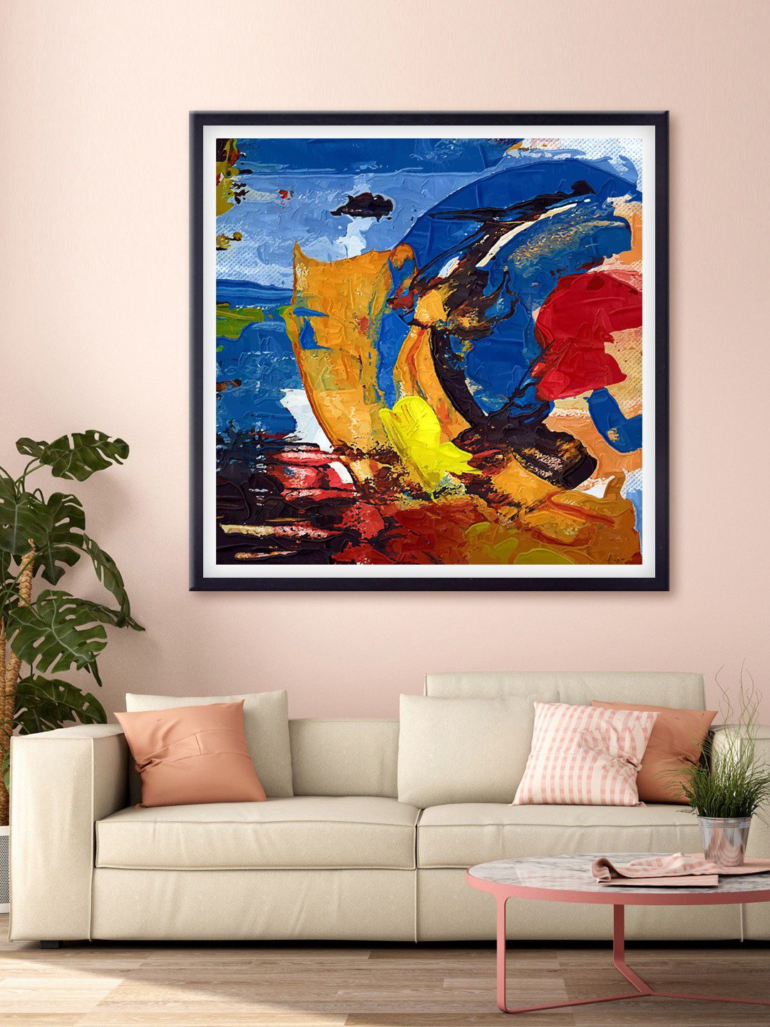 999Store Blue & Yellow Abstract Canvas Printed Wall Art Price in India