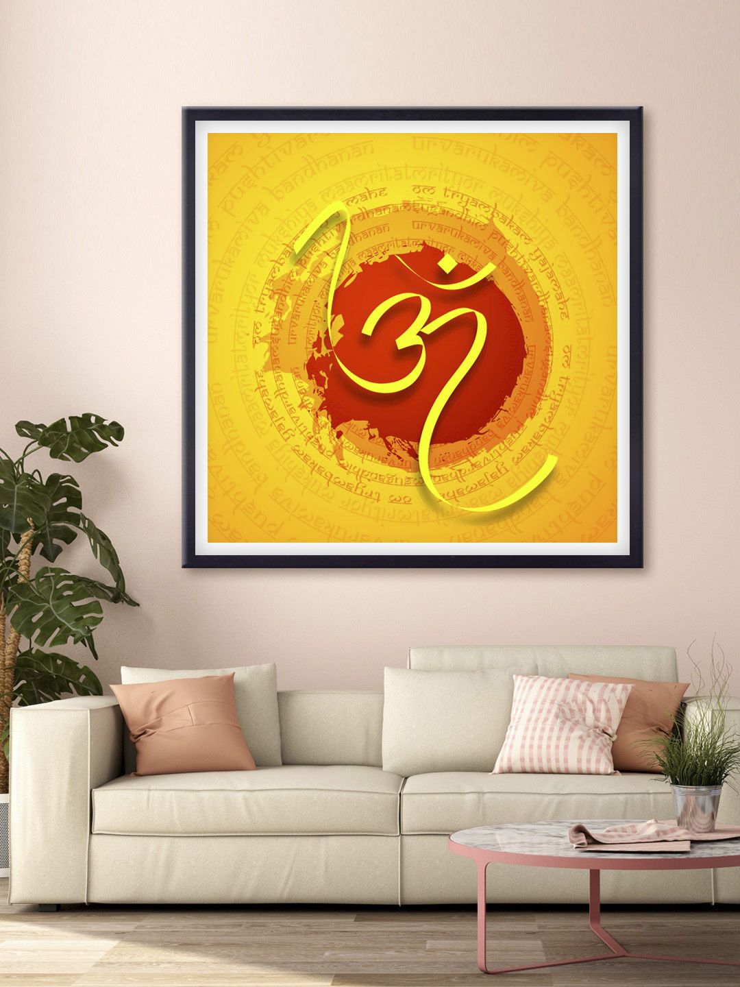 999Store Yellow & Red Om Printed Canvas Wall Art Price in India