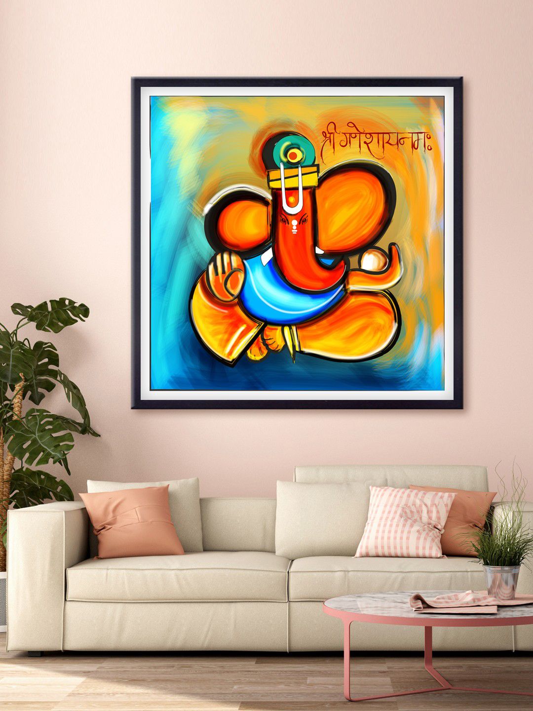 999Store Blue & Red Lord Ganesha Printed Canvas Wall Art Price in India