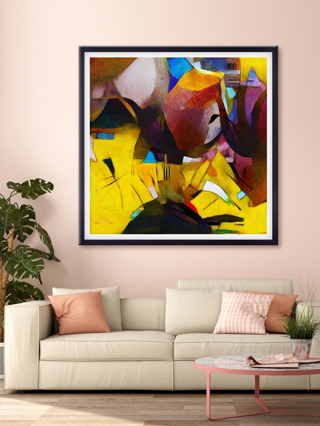 999Store Yellow & Black Abstract Printed Canvas Wall Art Price in India