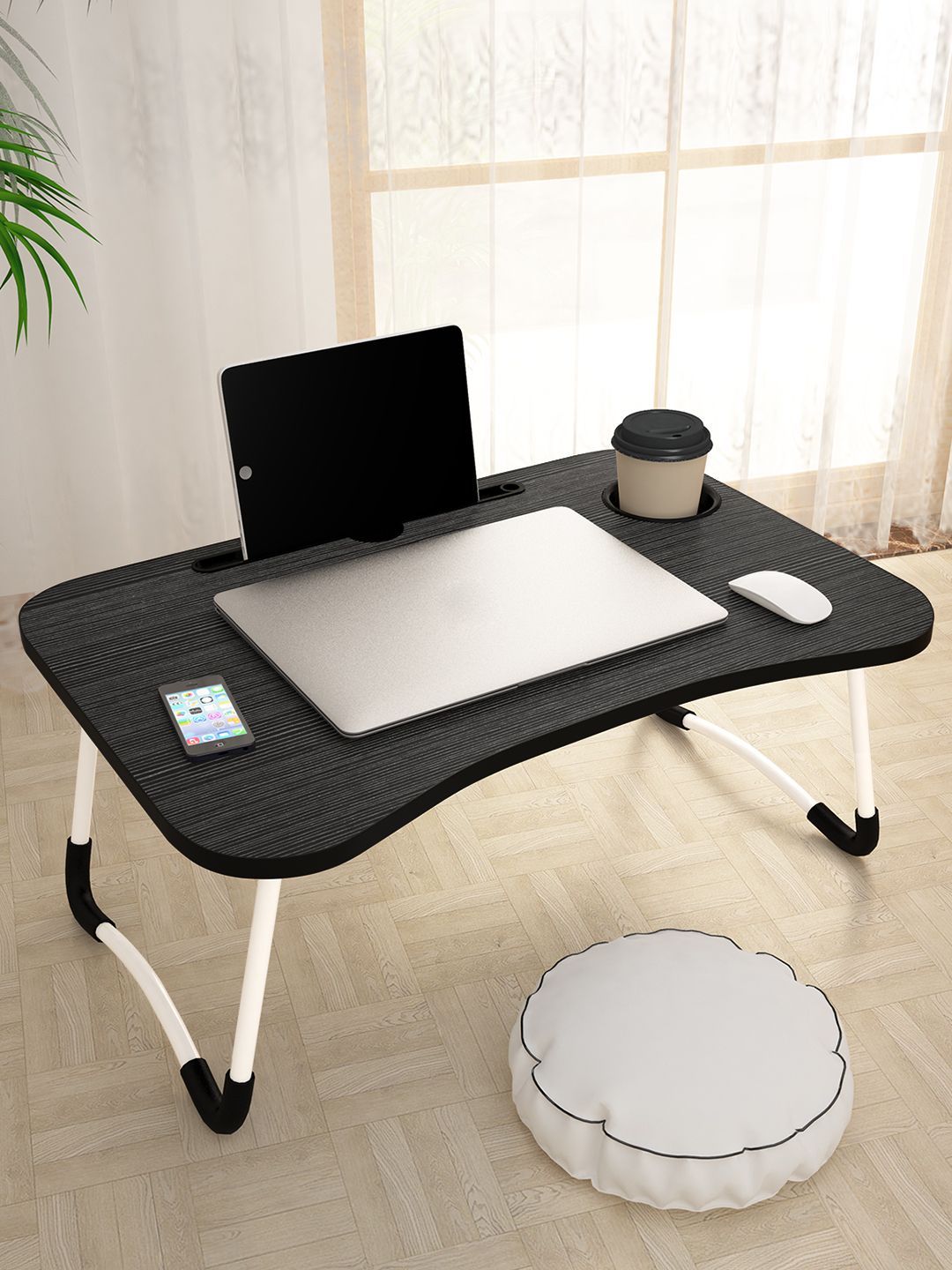 Story@home Unisex Black & Gold-Toned Portable Laptop Table