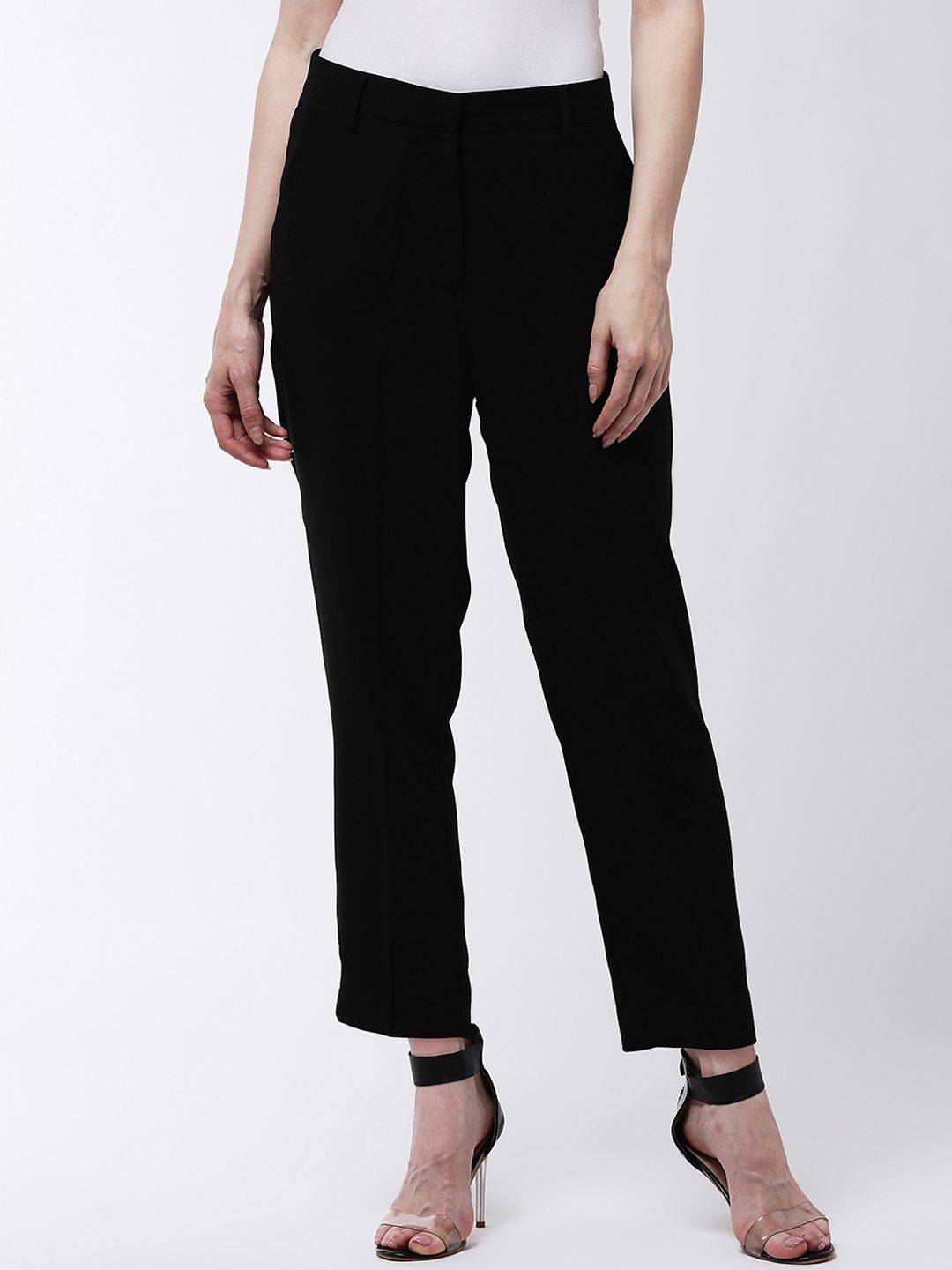 MAGRE Women Black Slim Fit Solid Cigarette Trousers Price in India