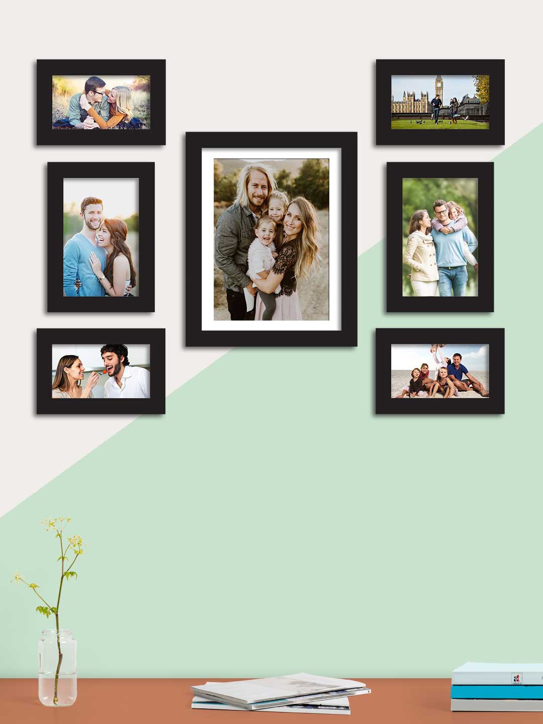Art Street Set Of 7 Black Solid Individual Wall Photo Frames Price in India