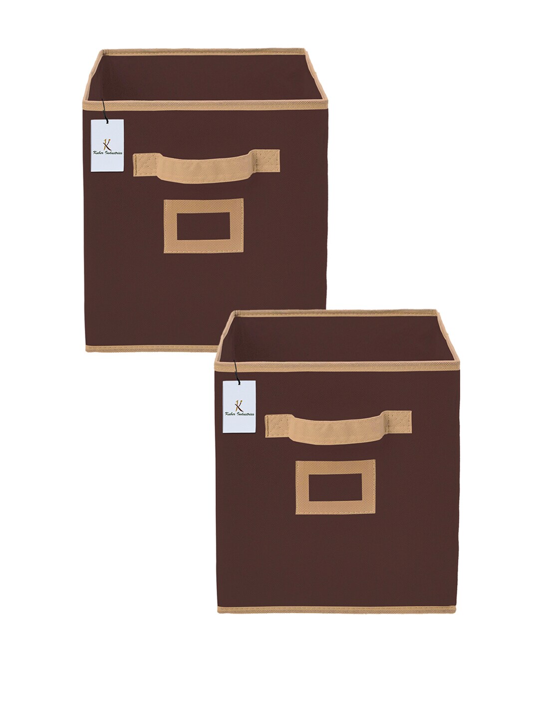 Kuber Industries Set Of 2 Coffee Brown & Beige Solid Non-Woven Large Foldable Storage Organiser Cubes/Boxes Price in India