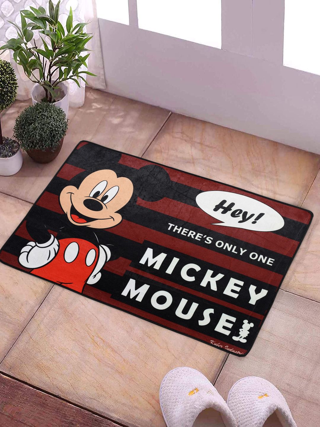 Kuber Industries Maroon & Black Disney Mickey Mouse Printed Anti-Skid Doormat Price in India