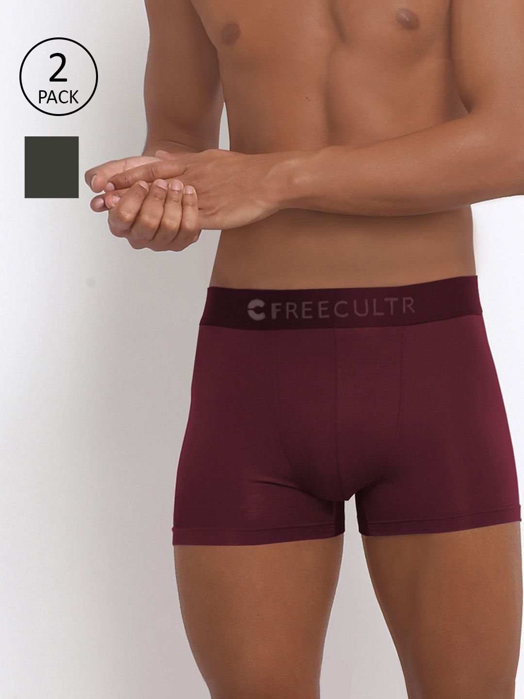 FREECULTR Men Pack Of 2 Solid Anti-Microbial Air-Soft Micromodal Trunks