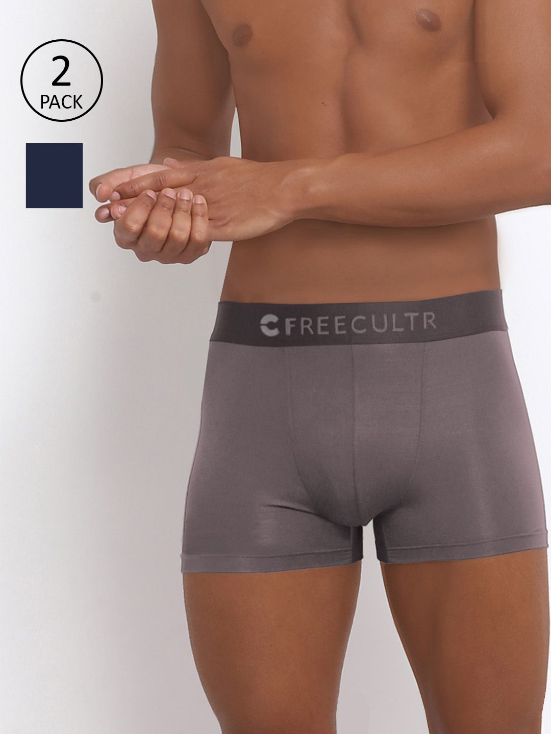 FREECULTR Men Pack Of 2 Solid Anti-Microbial Air-Soft Micromodal Trunks