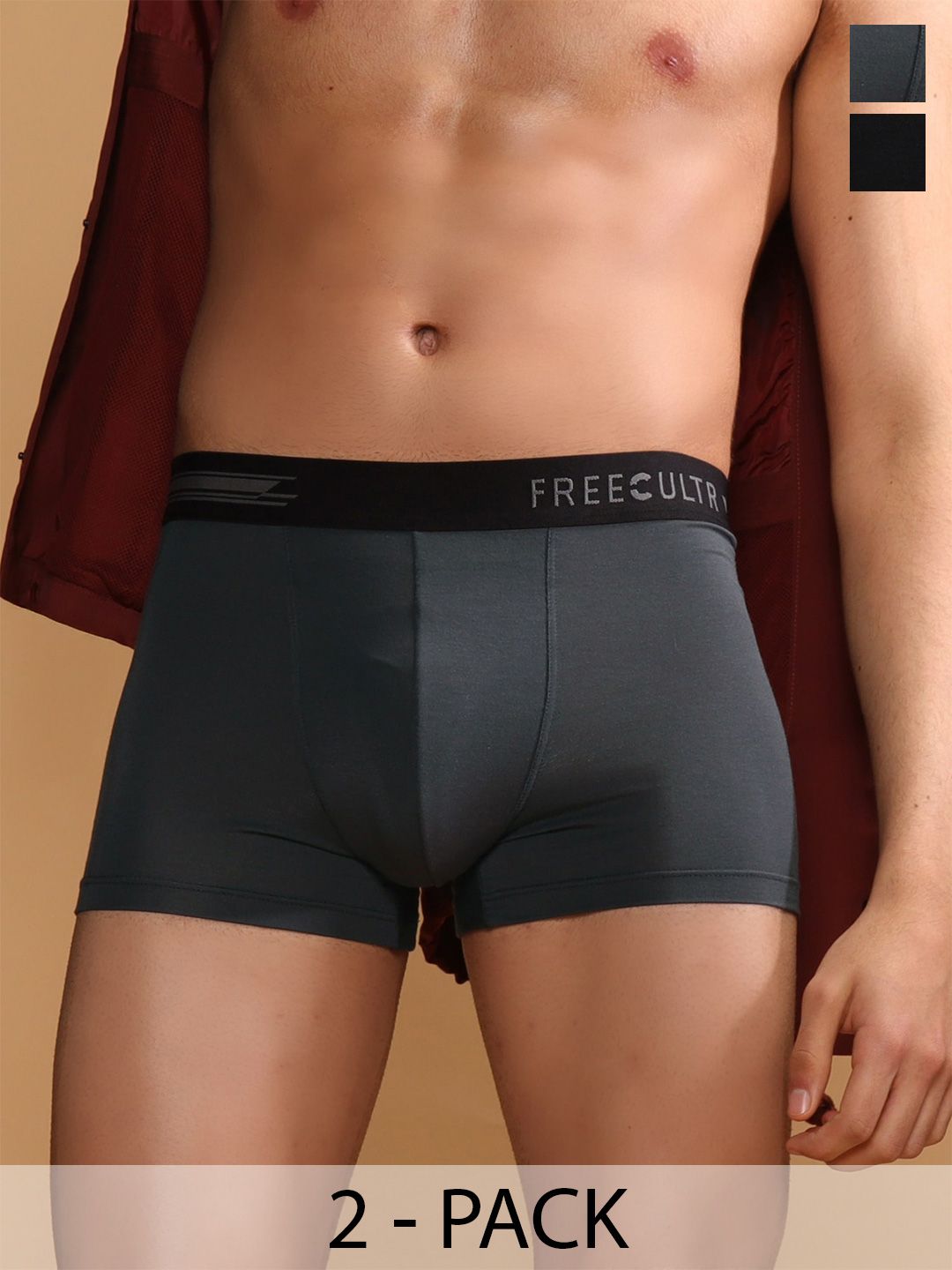 FREECULTR Men Pack of 2 Solid Anti-Microbial Air-Soft Micromodal Trunks