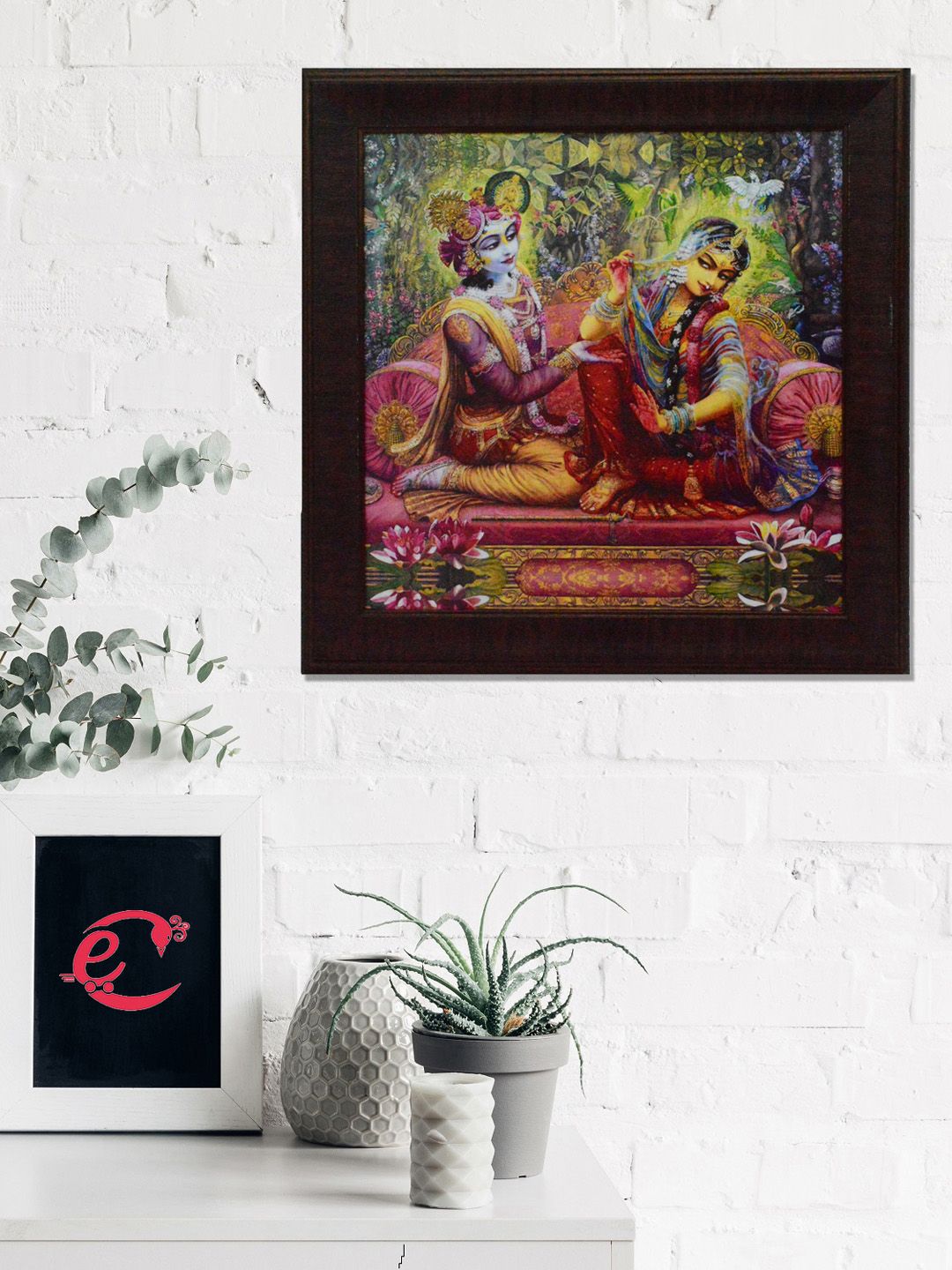 eCraftIndia Red & Green Radha Krishna Satin Matt Texture UV Wall Art Price in India
