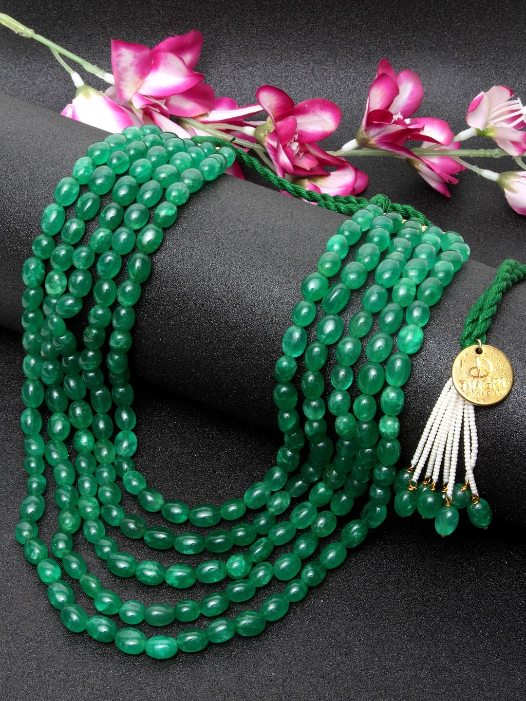 DUGRISTYLE Green Emerald Sterling Silver Handcrafted Layered Necklace Price in India