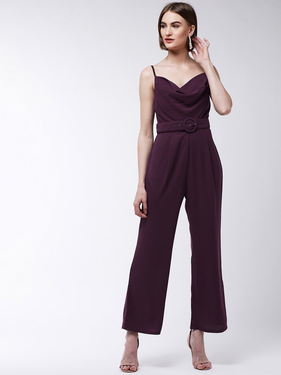 MAGRE Women Purple Solid Basic Jumpsuit Price in India