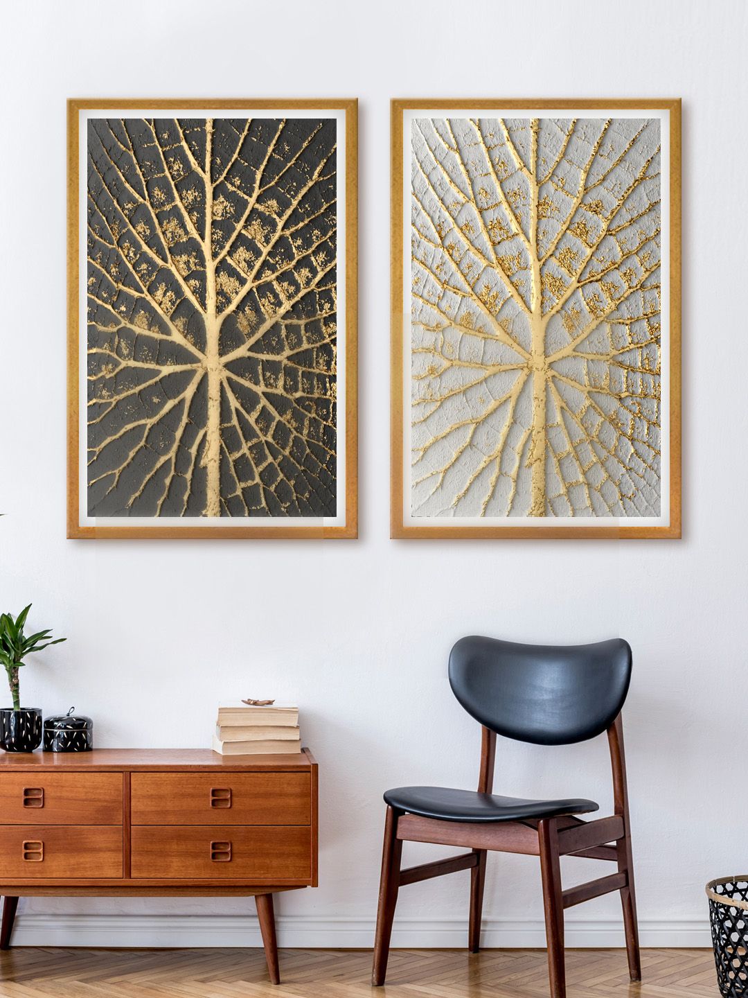 999Store Set Of 2 Gold-Toned & Grey Tree Printed Canvas Wall Art Price in India