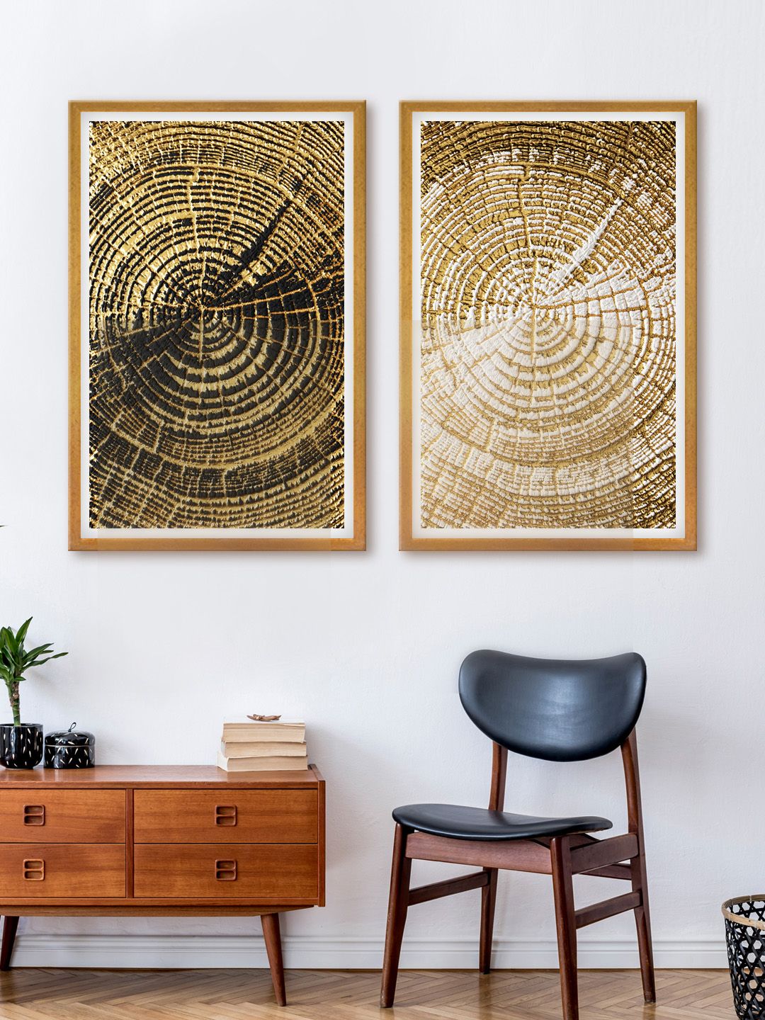 999Store Set Of 2 Gold-Toned & Brown Rustic Print Canvas Wall Art Price in India