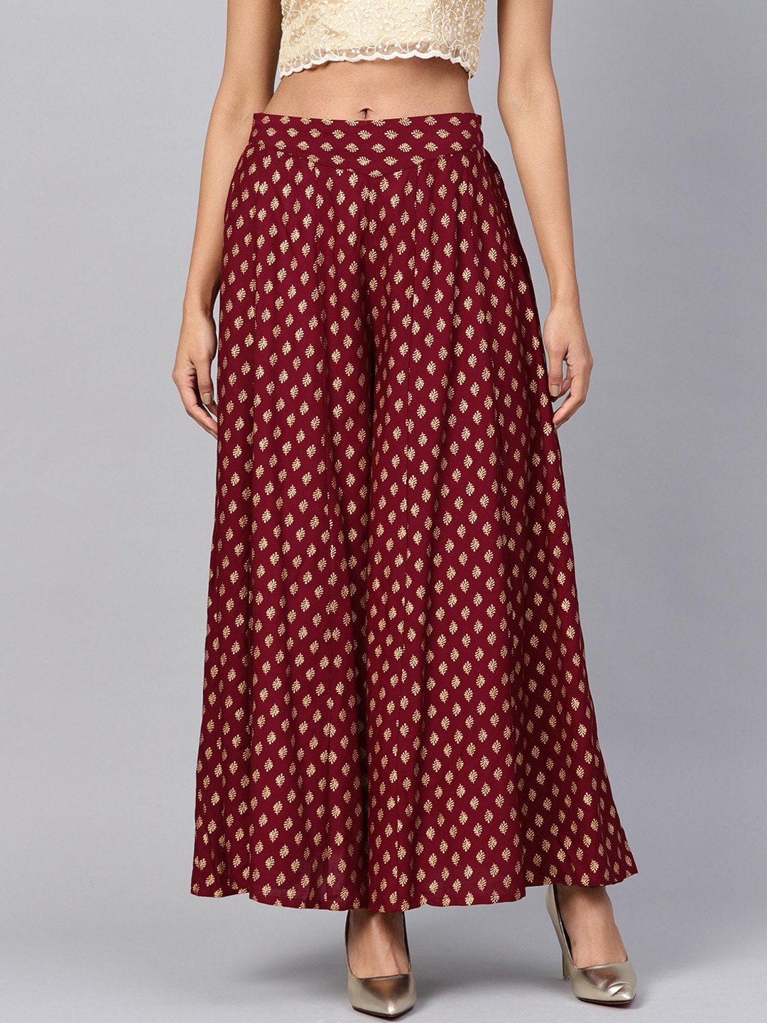 Juniper Women Maroon & Gold-Coloured Printed Flared Palazzos Price in India
