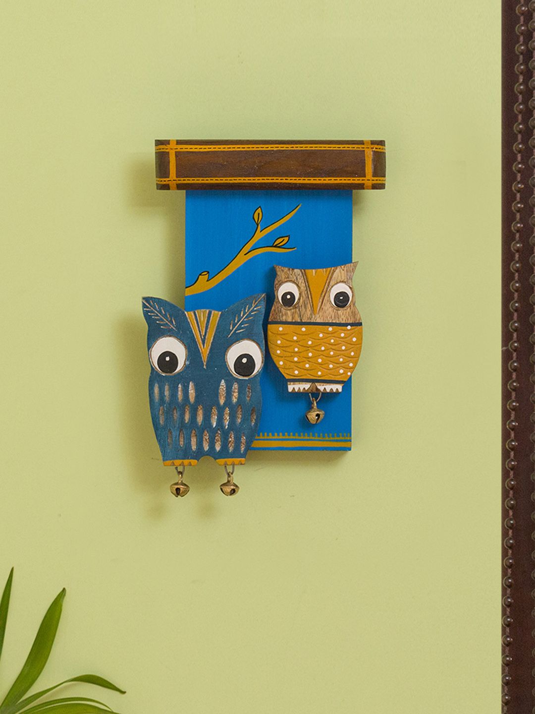 ExclusiveLane Blue Owl Siblings Wooden Wall Hanging Price in India