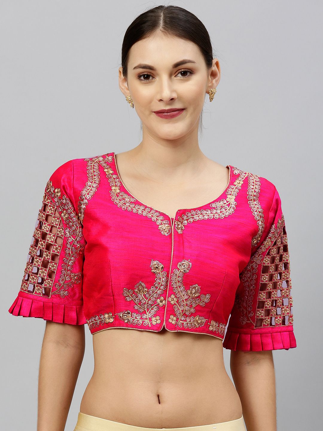 Amrutam Fab Women Pink Embroidered Saree Blouse Price in India