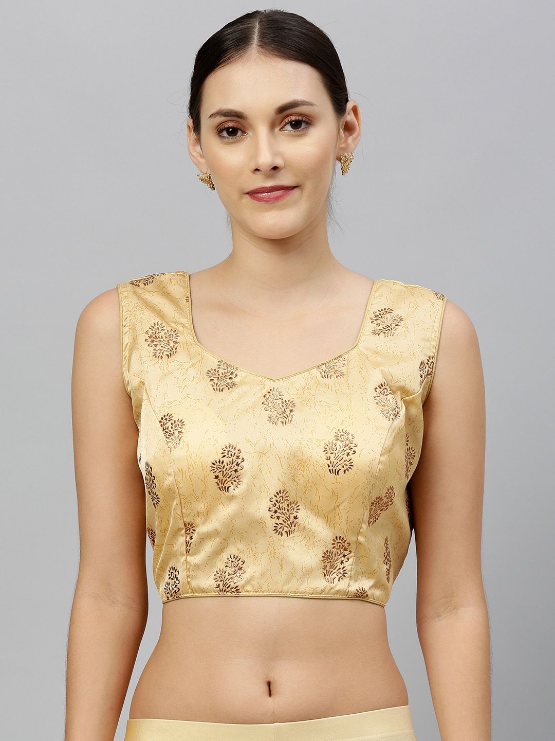 Amrutam Fab Beige & Gold-Toned Silk Woven Design Saree Blouse Price in India