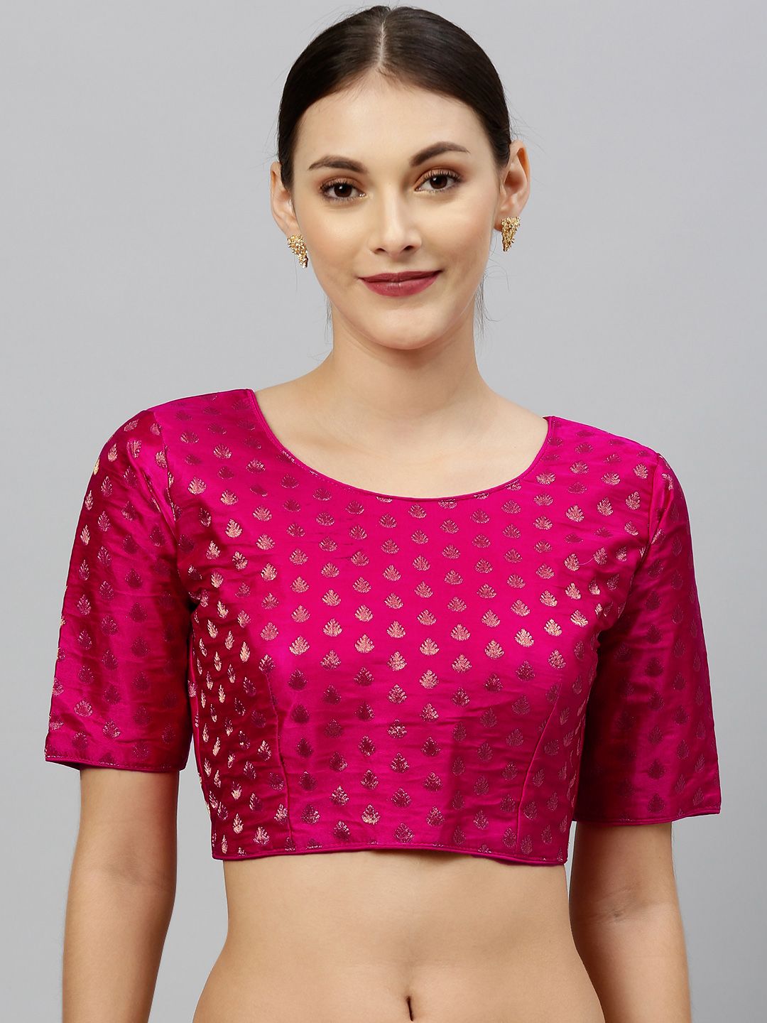 Amrutam Fab Women Pink & Golden Woven Design Styled Back Blouse Price in India