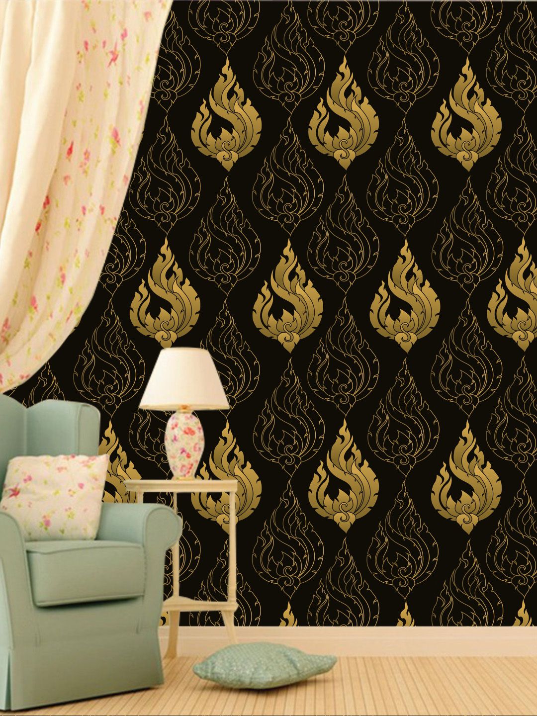 PAPER PLANE DESIGN Black & Gold-Toned Abstract Waterproof Vinyl Wall Sticker Price in India