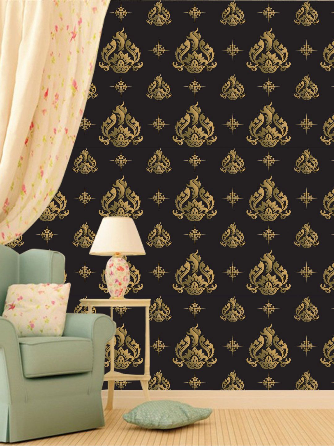 PAPER PLANE DESIGN Black & Gold-Toned Abstract Waterproof Vinyl Wall Sticker Price in India