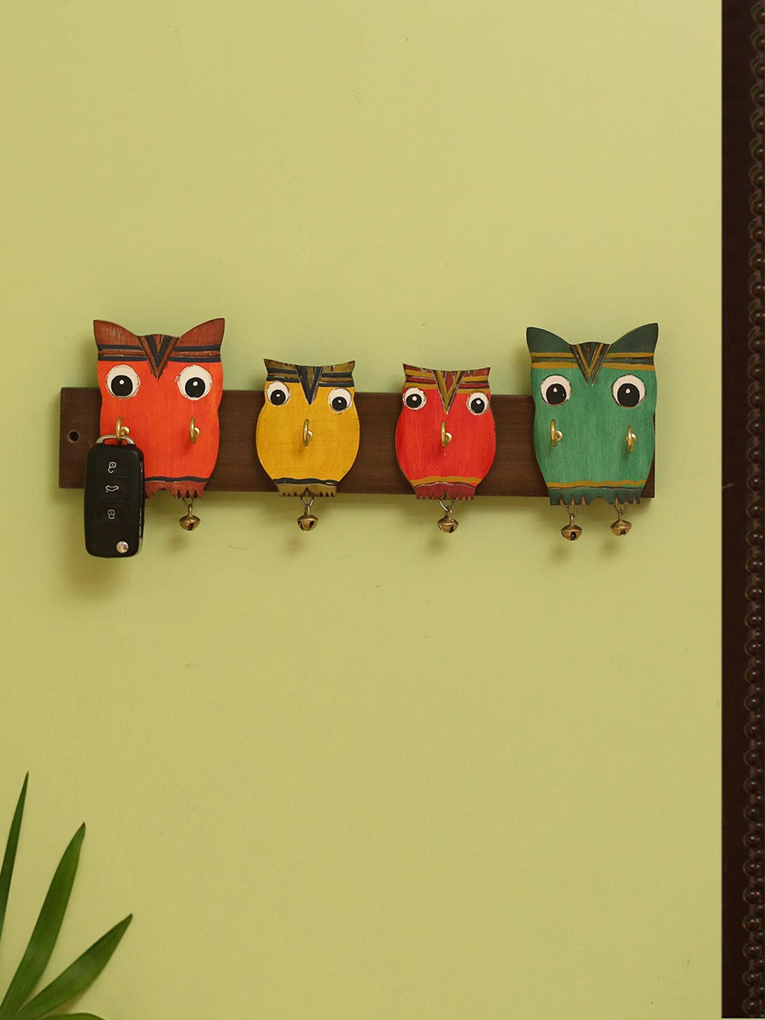 ExclusiveLane Brown & Red Handcrafted Owl Family Decorative Key Holder In Mango Wooden Price in India