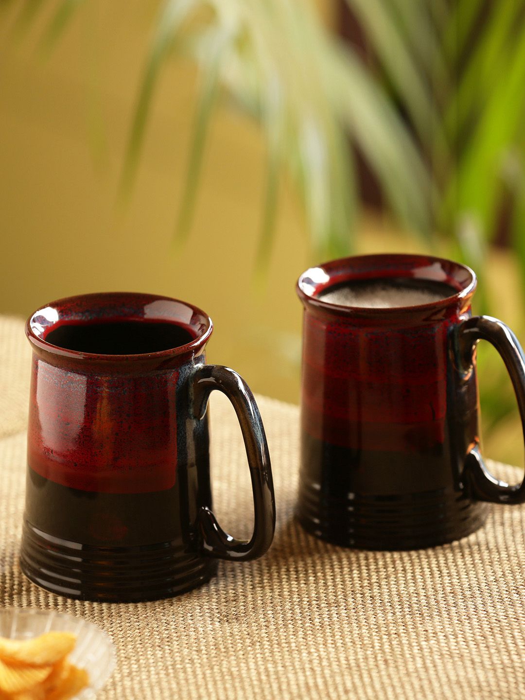 ExclusiveLane Set Of 2 Black Maroon Crimson Hand Glazed Ceramic Beer and Milk Mugs Price in India