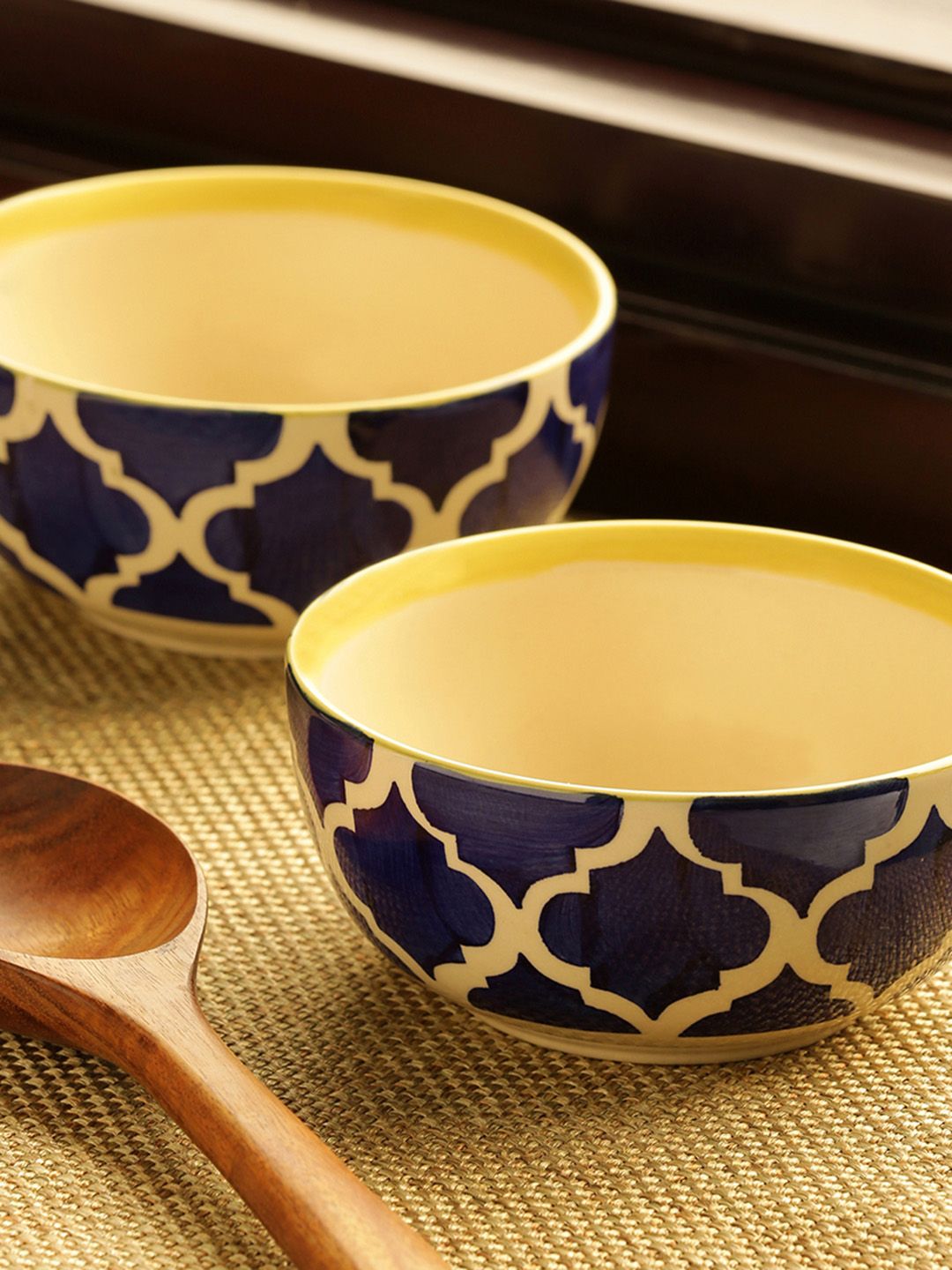 ExclusiveLane Two Mediterranean Bowls Handpainted Serving Bowls In Ceramic (Set Of 2) Price in India