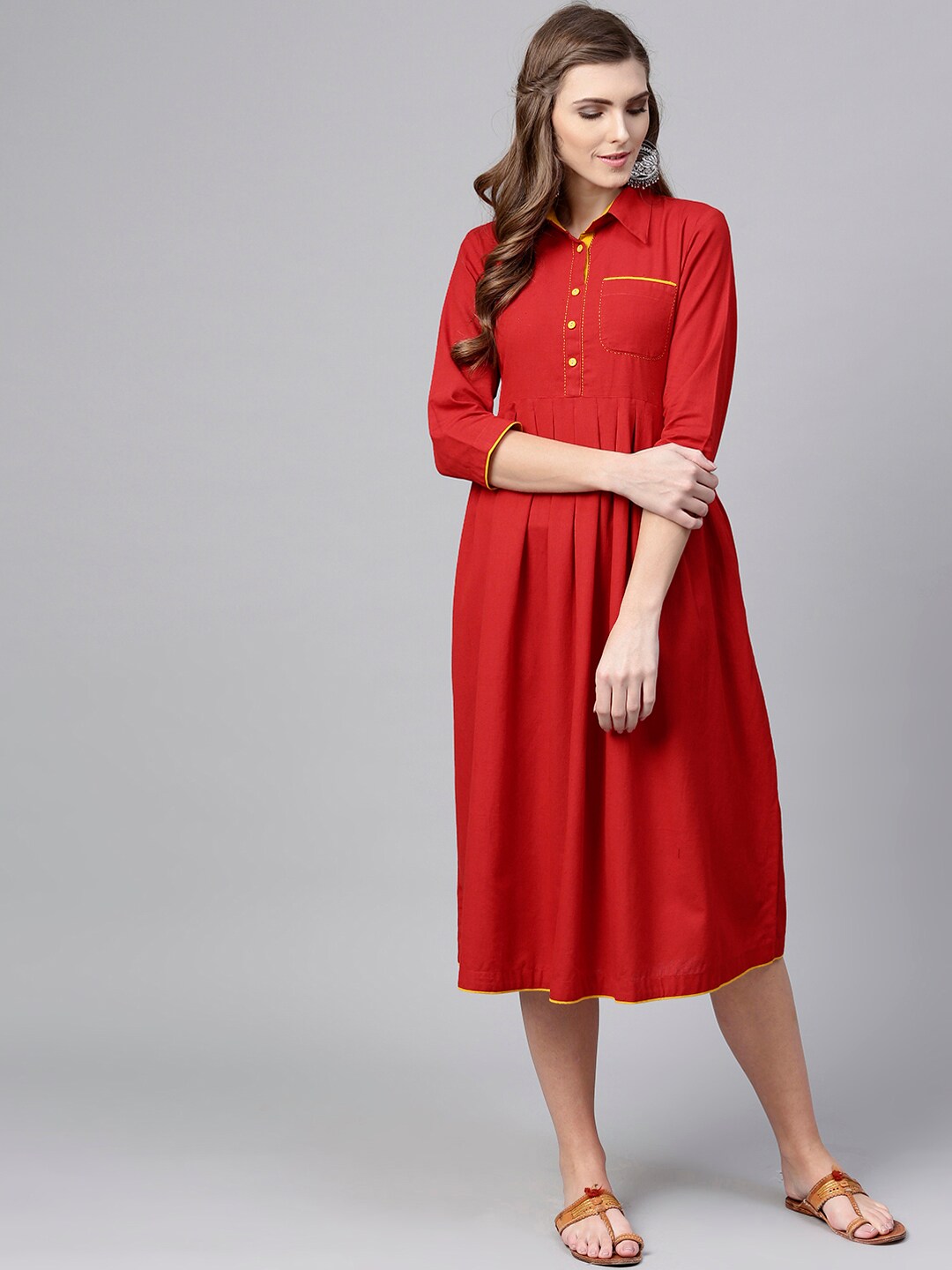 Varanga Women Red Solid Fit and Flare Dress Price in India