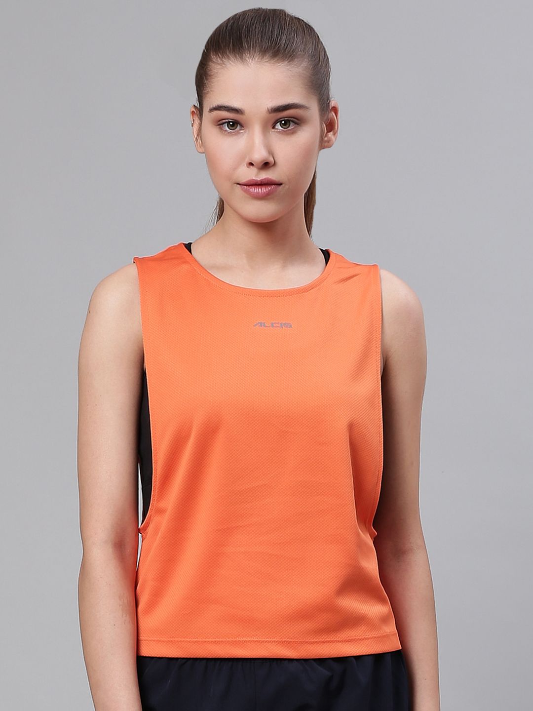 Alcis Women Orange Solid Wide Arm Holed T-shirt Price in India