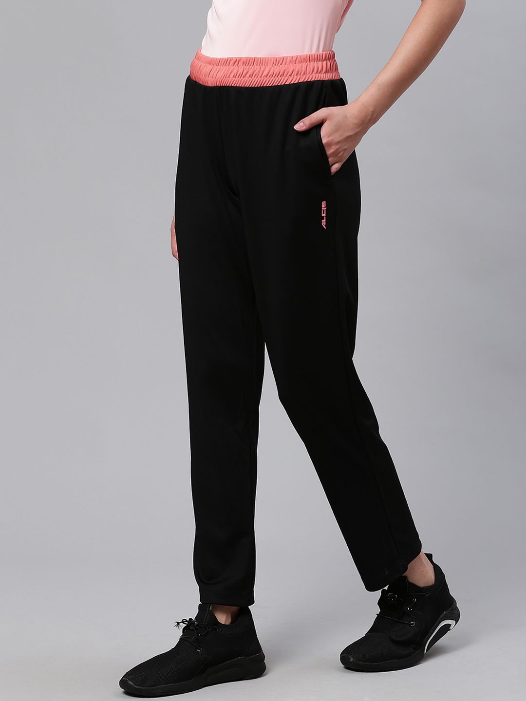 Alcis Women Black Slim Fit Solid Training or Gym Track Pants Price in India