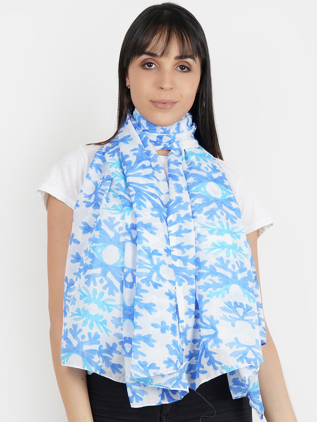 Aditi Wasan Women Blue & White Printed Stole Price in India