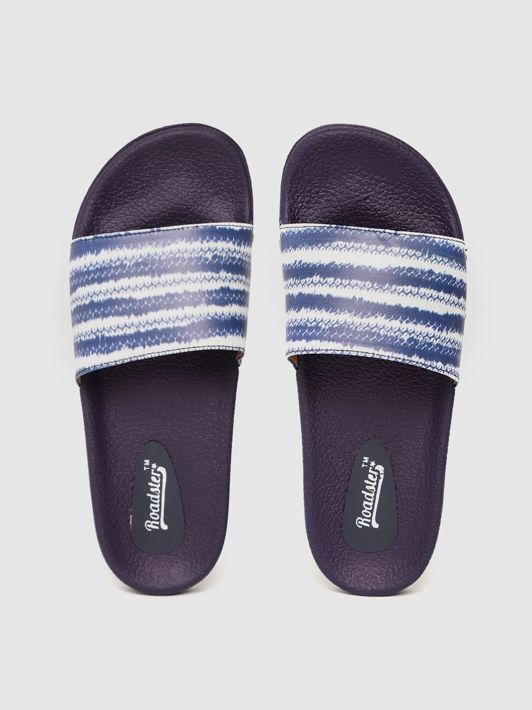 Roadster Women White & Blue Printed Sliders Price in India