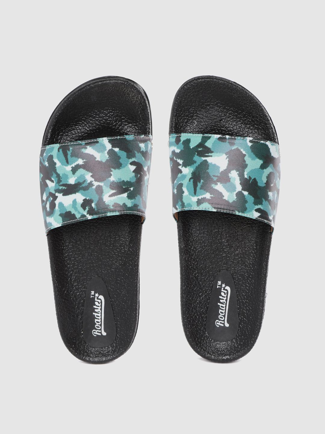 Roadster Women Green & White Camouflage Print Sliders Price in India