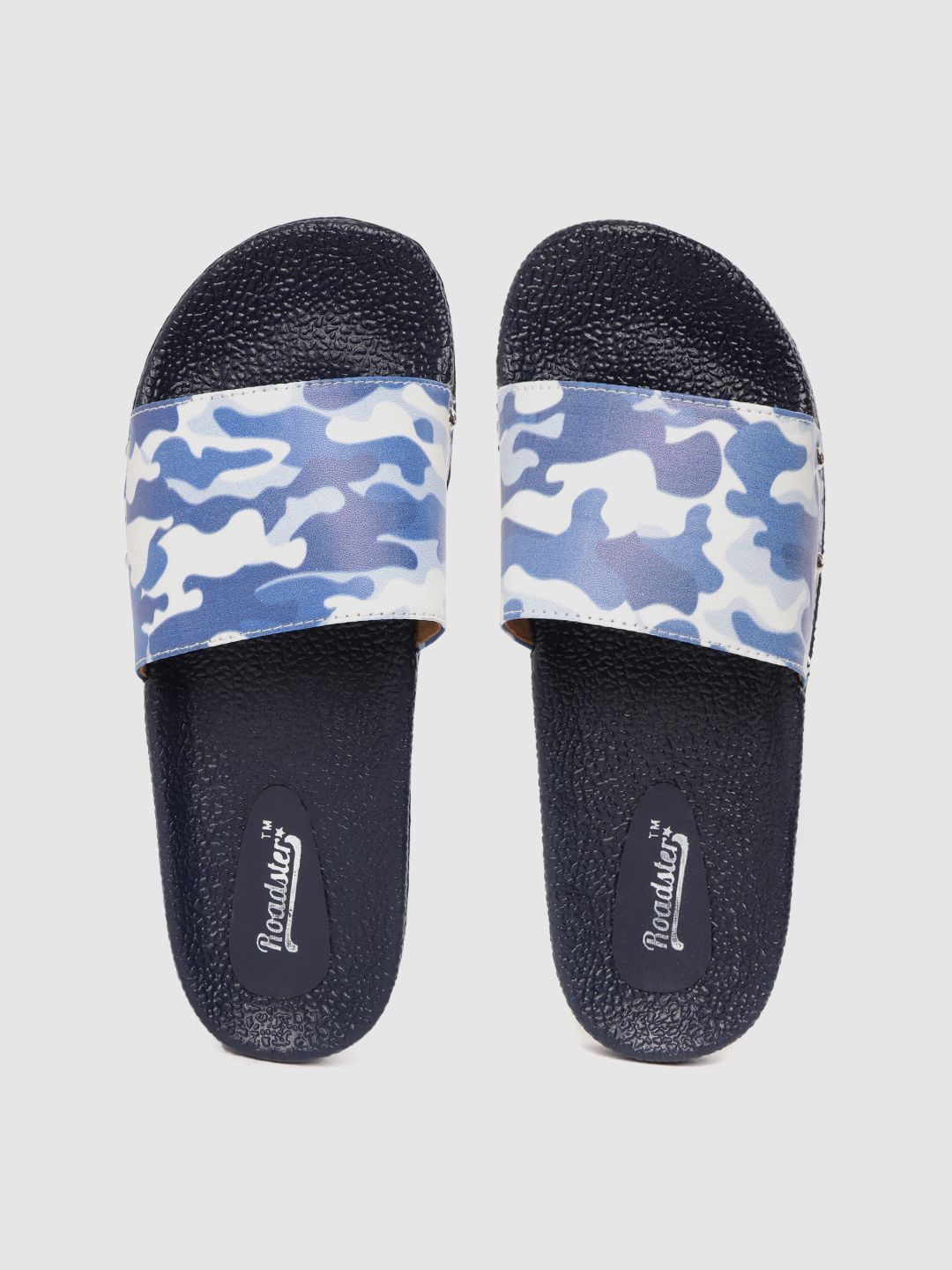 Roadster Women White & Blue Camouflage Print Sliders