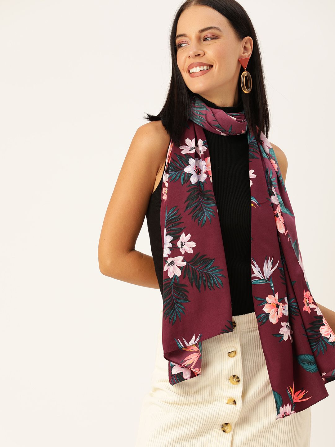 DressBerry Women Maroon Printed Scarf Price in India