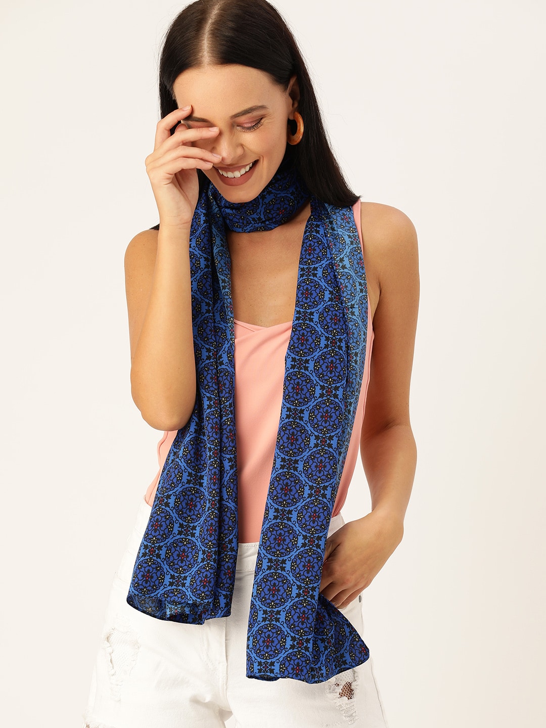 DressBerry Women Blue & Black Printed Scarf Price in India
