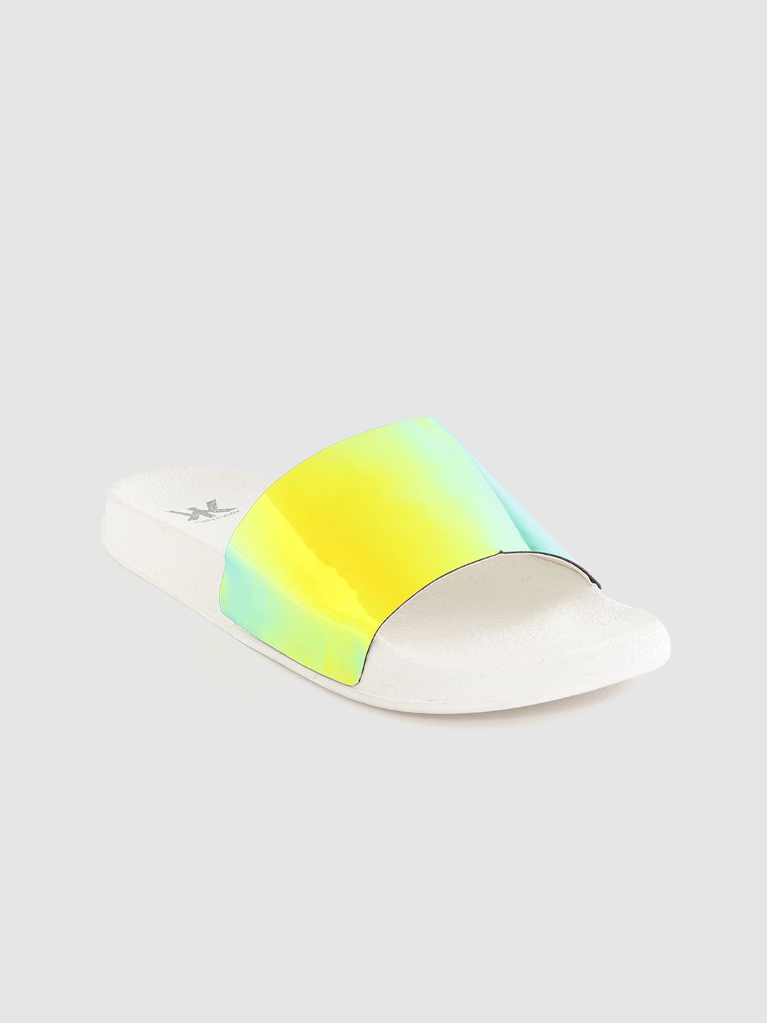 Kook N Keech Women Yellow & Blue Sliders With Iridescent Effect Price in India