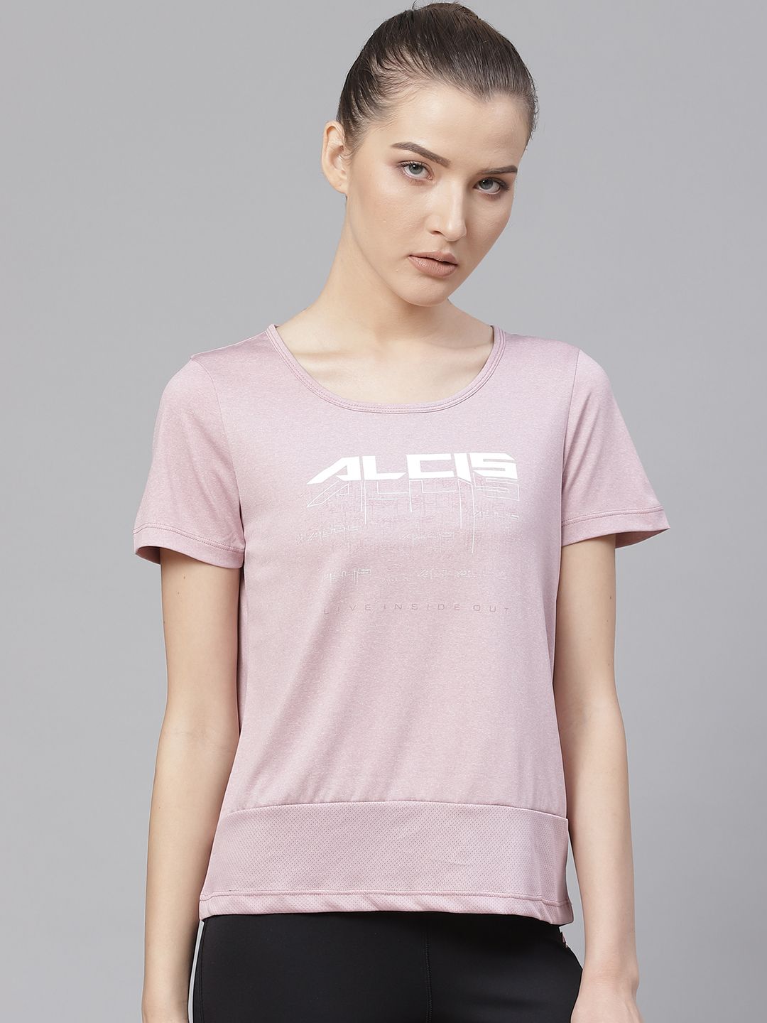 Alcis Women Lavender Printed Round Neck T-shirt Price in India