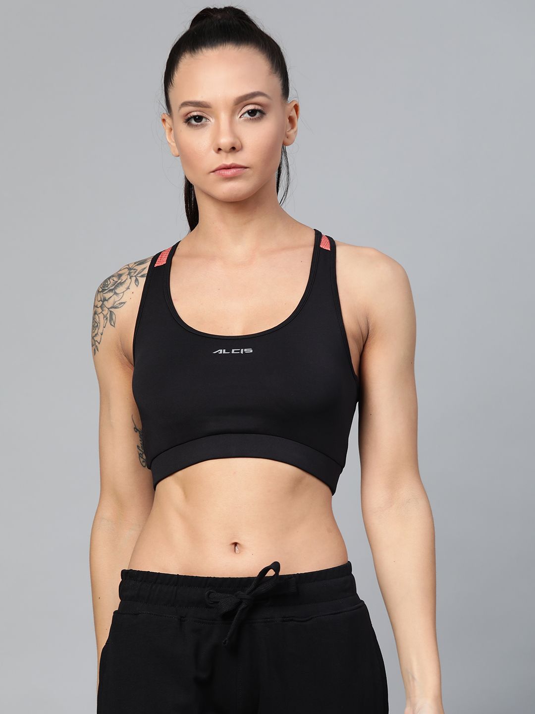 Alcis Black Solid Non-Wired Lightly Padded Training Bra WAS20T251100 Price in India