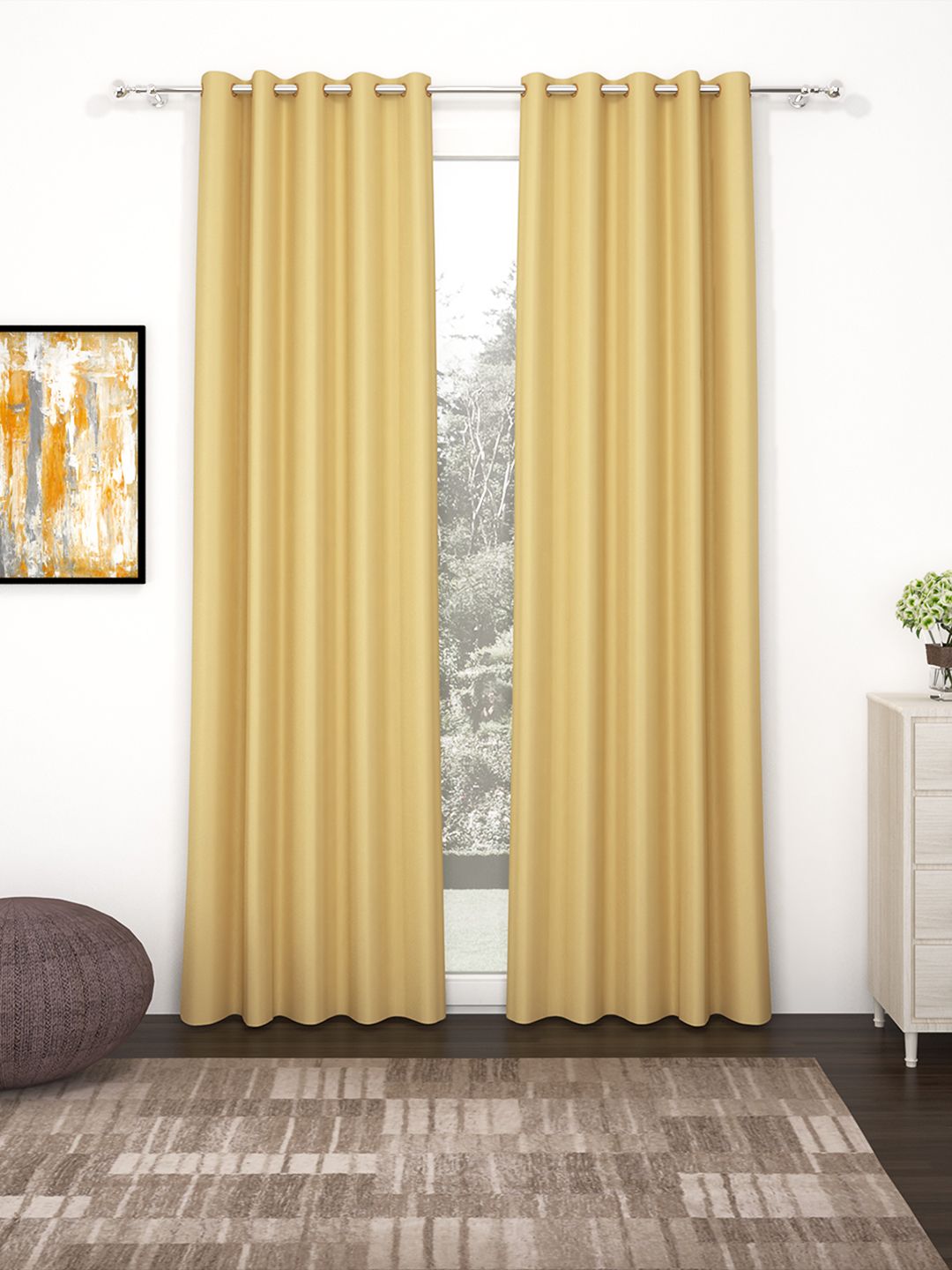 Story@Home Faux Silk Solid Solid 300GSM Cream Room Darkening Blackout Long Door Curtain - Set of 2 Price in India