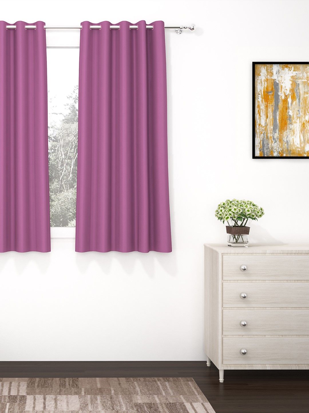 Story@Home Faux Silk Solid Solid 300GSM Lavender Room Darkening Blackout Window Curtain - Set Of 1 Price in India