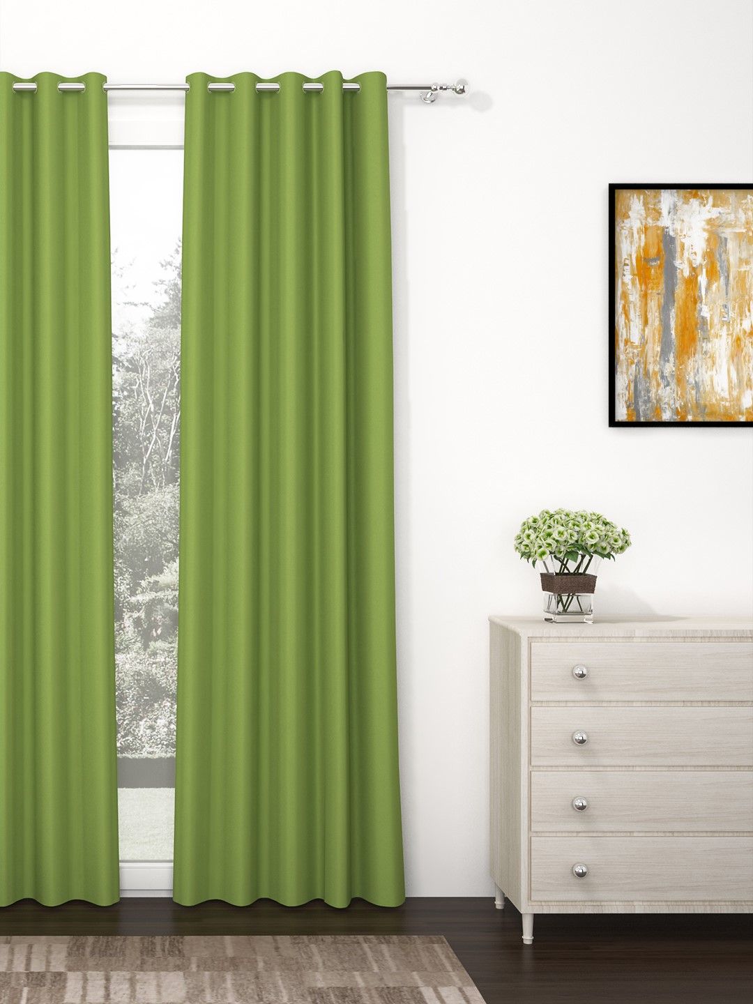 Story@Home Faux Silk Solid 300GSM Green Room Darkening Blackout Door Curtain - Set of 1 Price in India